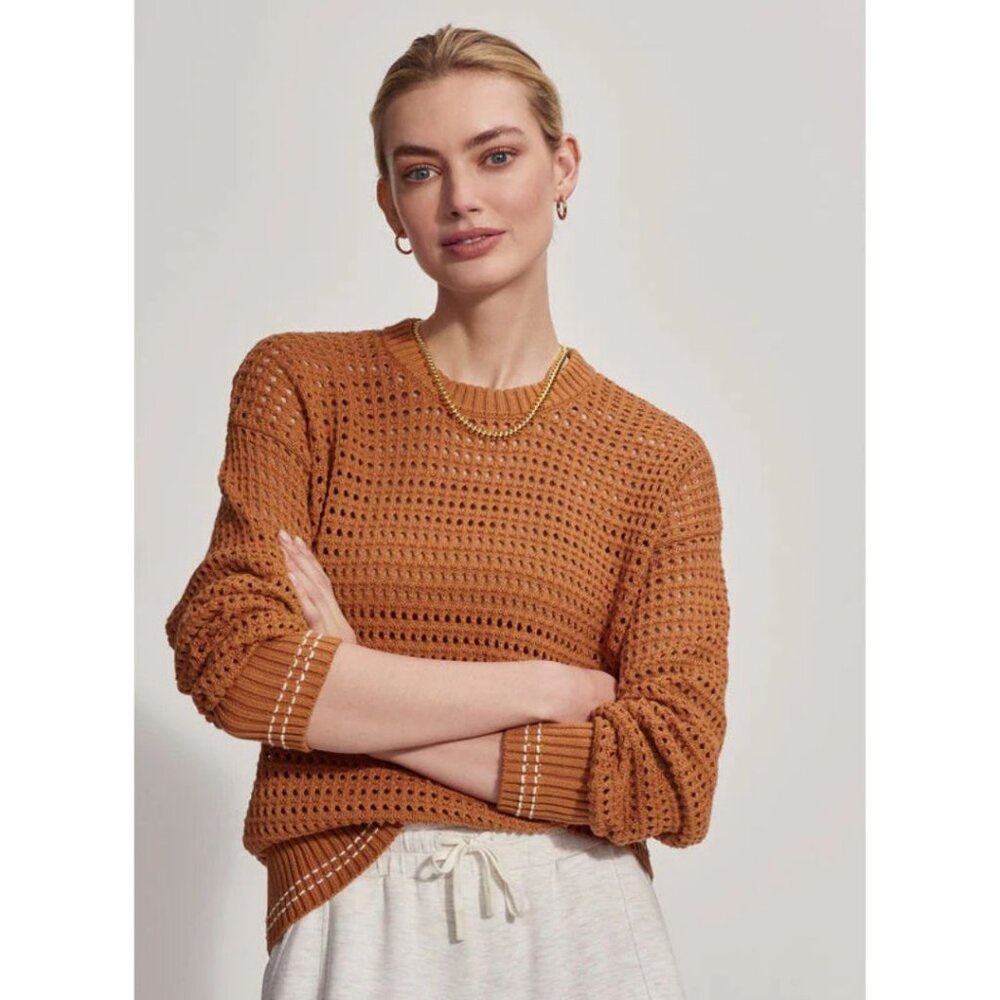 Varley Fox Knit Crew Sweater Almond Size Small